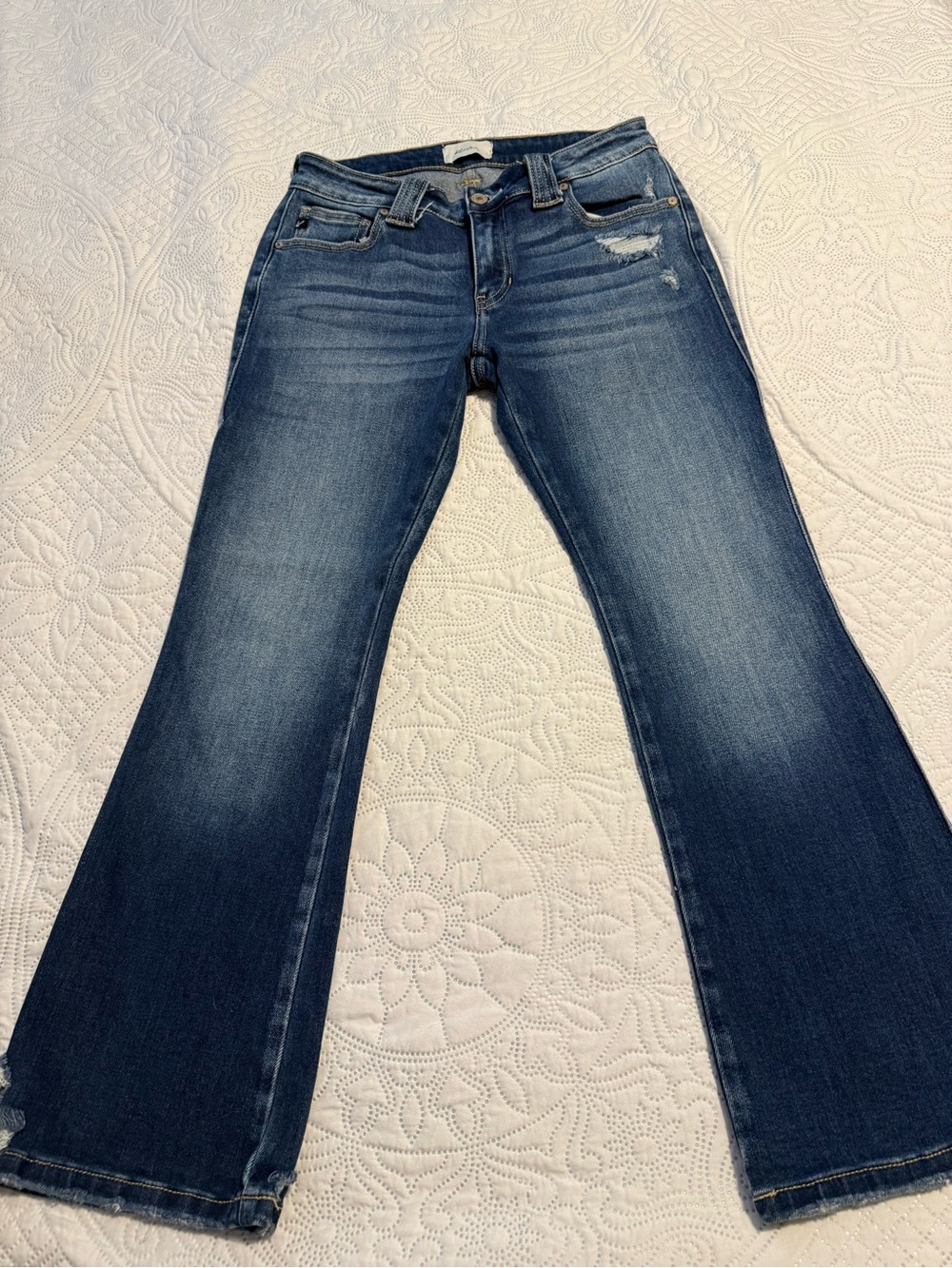 KanCan Dark Blue Flare Jeans with Subtle Distress
